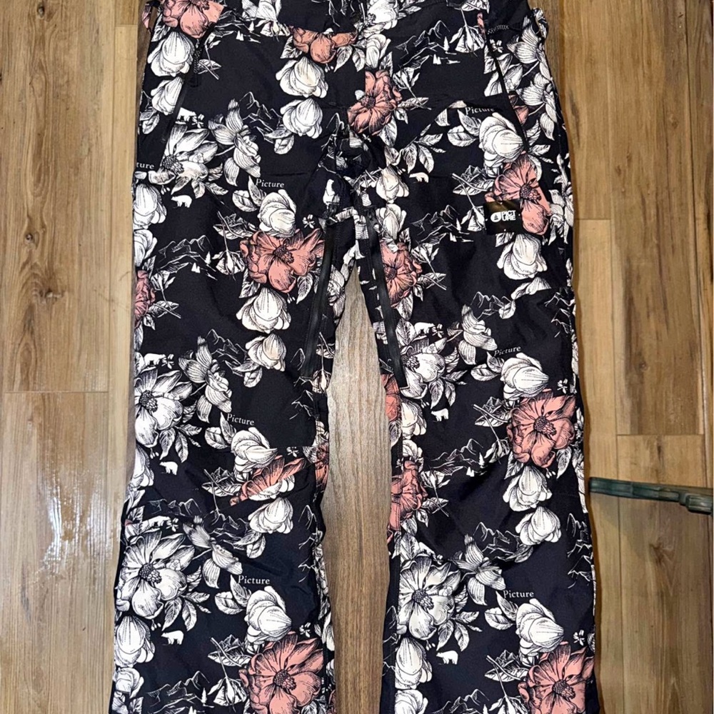 Ski or Snowboarding PantsFloral Black Pants with White and Pink Accents